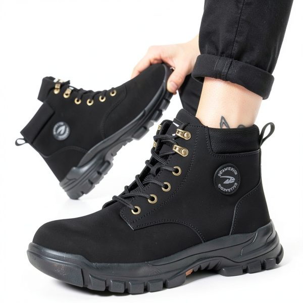 Steel Toe Boots Women Waterproof Safety Shoes Leather Upper 679 Black-4