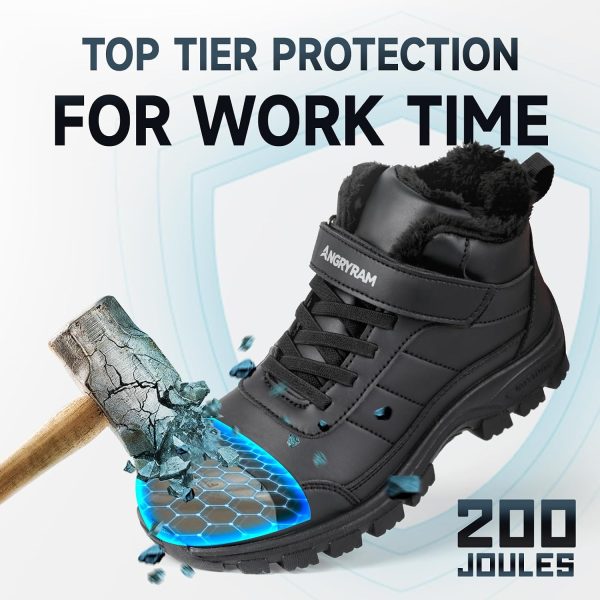 ANGRYRAM Winter Work Shoes Women Black Insulated Steel Toe Non Slip-2