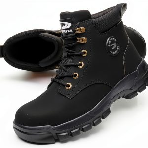Steel Toe Boots Women Waterproof Safety Shoes Leather Upper 679 Black-0