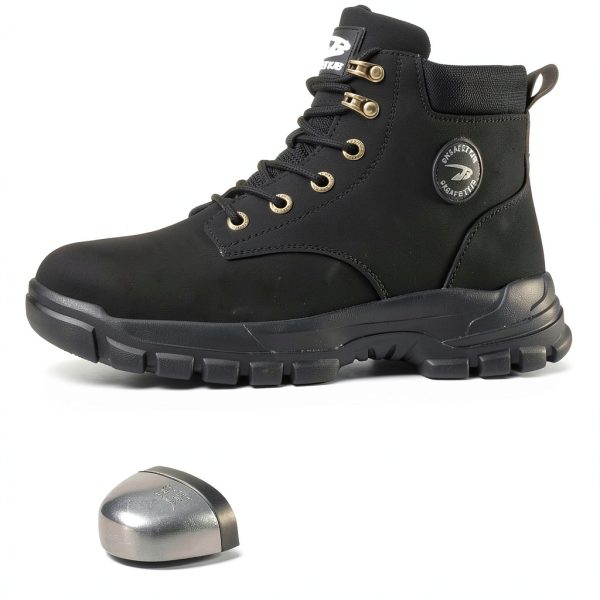 Steel Toe Boots Women Waterproof Safety Shoes Leather Upper 679 Black-1